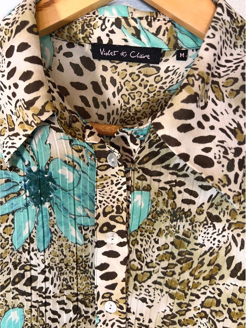 Vintage Violet & Claire Leopard Floral Button Down Y2K Mob Wife Indie Sleaze Med - Picture 3 of 7